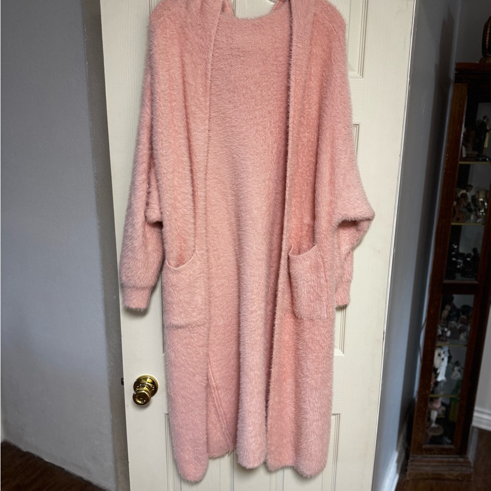 Cozy Pink Textured Cardigan Sweater